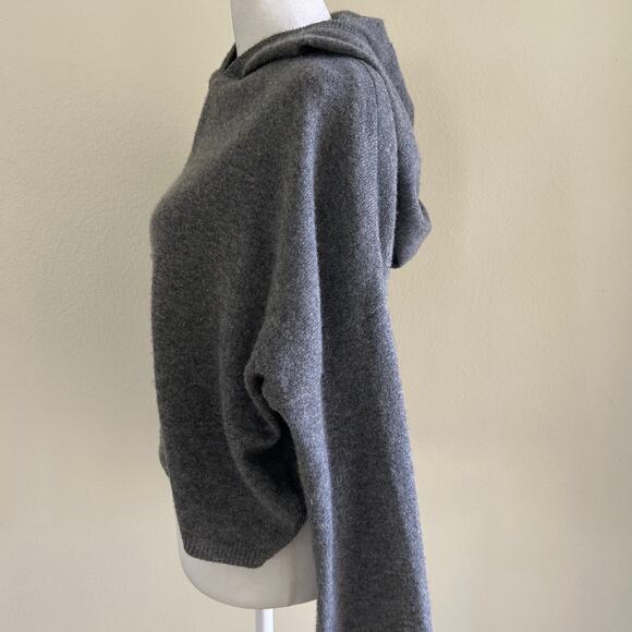 Crush Sweater Hoodie 100% Cashmere Pullover Cropped Grey Luxury - Picture 5 of 11